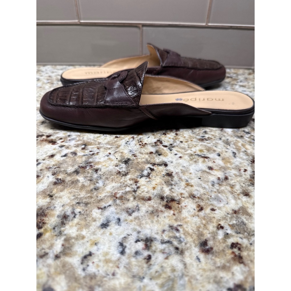 Maripe Jennifer Brown Leather Croc Embossed Mules Loafer Slides Womens 7.5 M - Picture 7 of 9